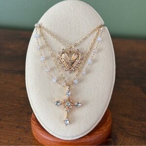 Elegant Gold and Silver Heart and Cross Necklace